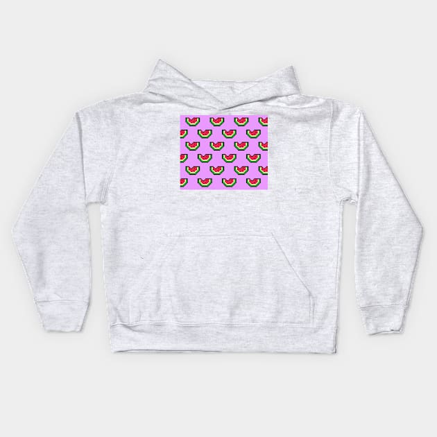 Pixel Watermelon Kids Hoodie by timegraf